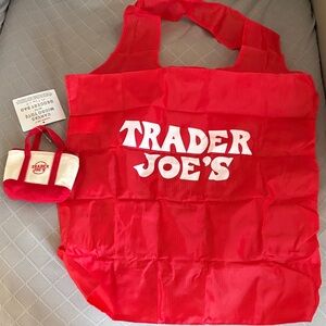 Trader Joe's Micro Canvas Tote Bag + Reusable Nylon Red Pouch